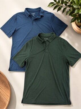 Set of 2 0.1 Algo Performance Polos Green & Blue Sz L Activewear Men’s Tech Golf